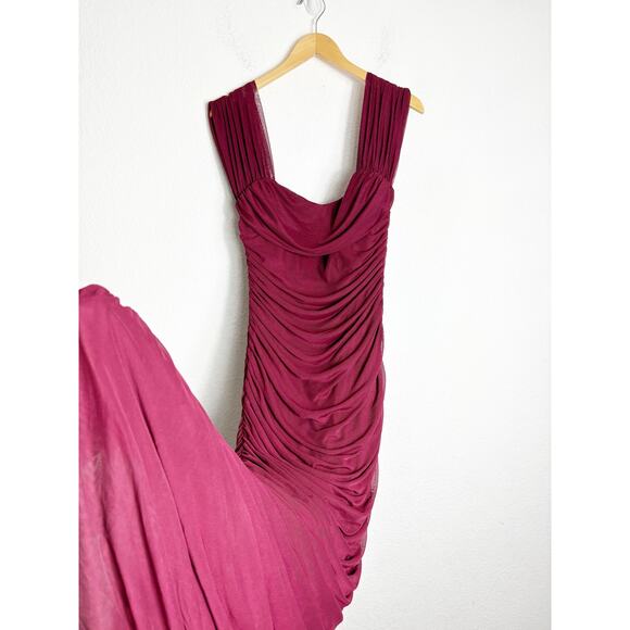 NWT Baltic Born Alessandra Mesh Midi Dress Size Large Burgundy Ruched Wedding - Picture 11 of 14